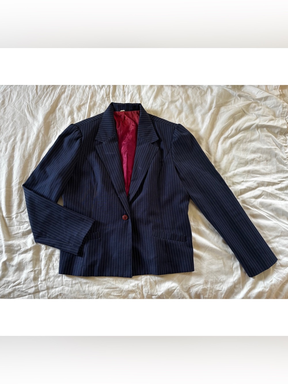 Vintage Navy Blue Pinstripe Blazer With Red Lining